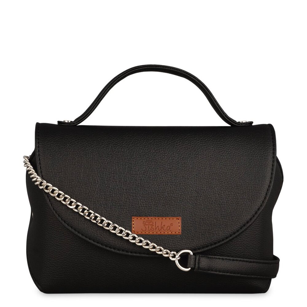 Vegan Leather Black Crossbody Sling Bag for Women – Top Handle Shoulder Purse